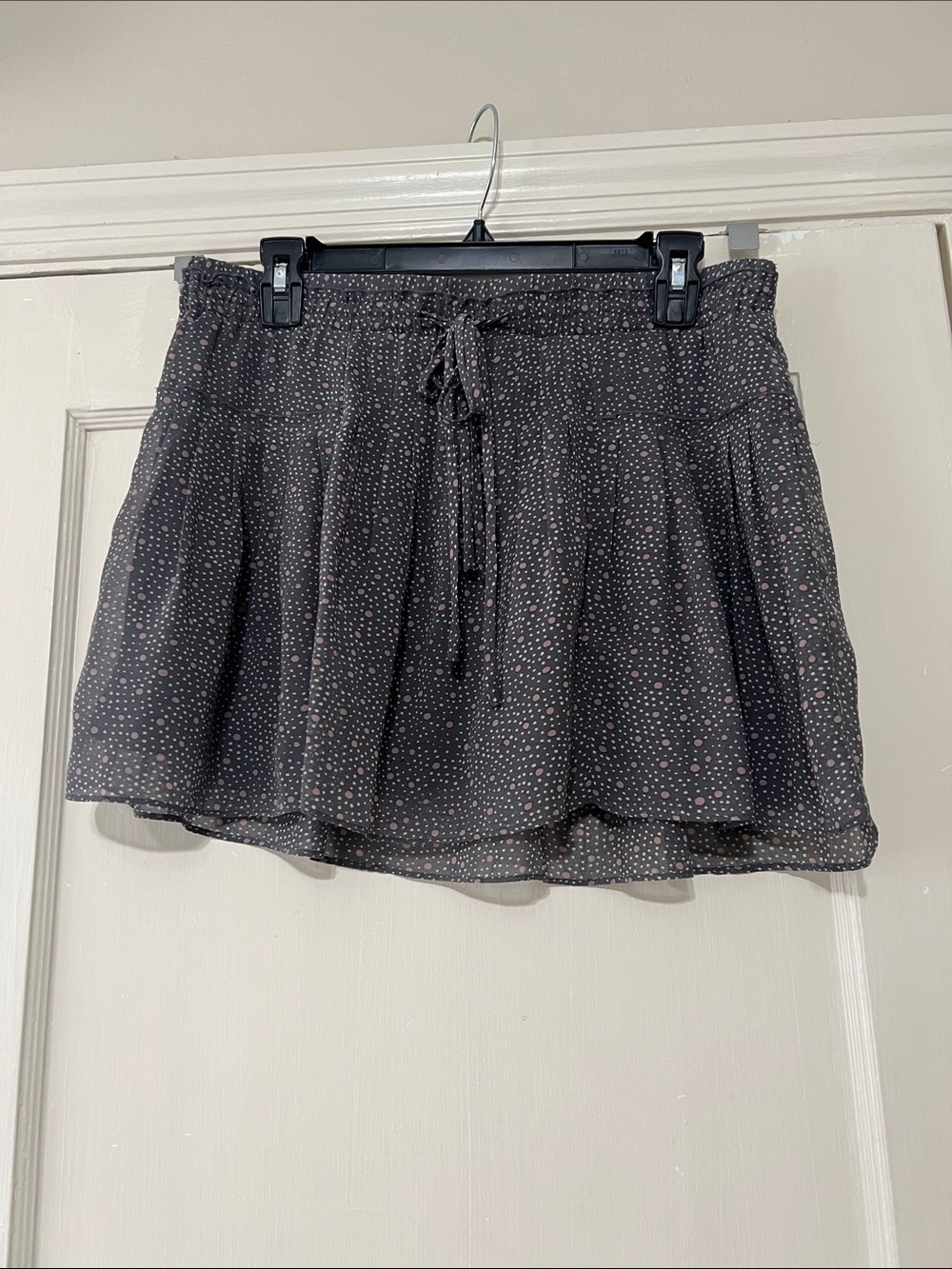 American Eagle Outfitters Black Skater Skirt with Pink Dot Print